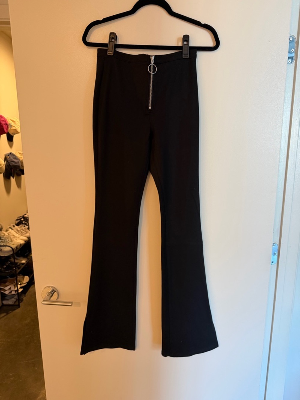 Blank NYC Black Boot Cut Flare Pants with Front Ring Zip